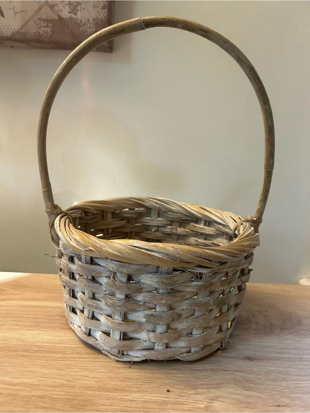 Vintage Natural Woven Basket with Handle - Neutral Tan